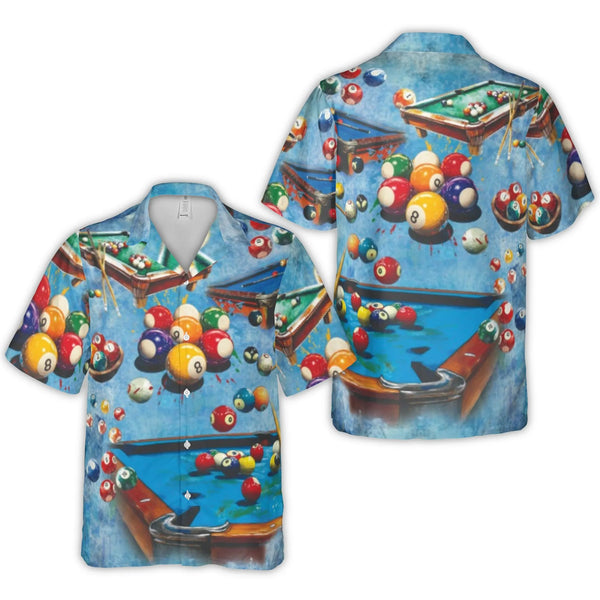 Billiards Pool Table Hawaiian Shirt | All-Over Print Graphic Design | Lightweight Woven Polyester | Unique Gift for Billiards